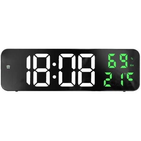 Miroir grand horloge numérique LED, réveil électronique pour la maison, grand écran, horloge murale, blanc et vert (1/5)
