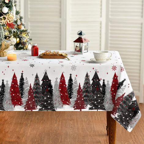 Nappe De Table Rectangulaire - Sapin De Noël - Rouge Noir - 152 X 305 Cm - Pour Décoration De Fête Et Repas - 1 Pièce (1/5)