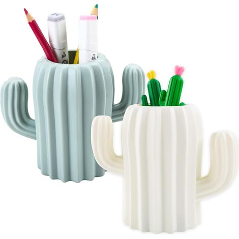 Juego de 2 portalápices: para bolígrafos, brochas de maquillaje y otras herramientas de maquillaje. Divertido y creativo portalápices con forma de cactus para escritorio, material de oficina y tocador (1/5)