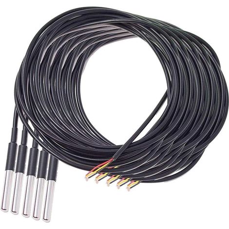 5 x 3 mètres de câble DS18B20 sonde de température numérique étanche en acier inoxydable, compatible avec Arduino et Raspberry Pi (1/5)