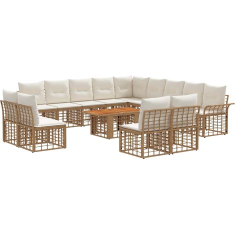 Conjunto de sofás de jardín 14 uds. Natural y Crema vidaXL (1/5)