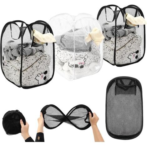 3 Pièces Panier à linge, Pop Up Panier Linge Sale, Panier à Linge Vertical Pliable, Panier à Linge Pliable Avec Poignées et Poche Latérale, Panier à Mailles avec Poignées pour Chambre, Voyage (1/5)