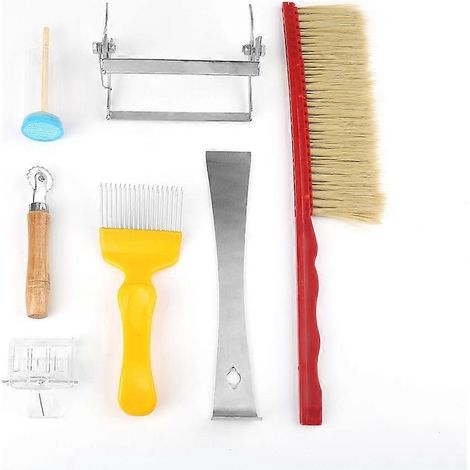 Ensemble de 7 pièces pour l'apiculture : outils d'apiculteur, brosse à operculer, gratte-reine (1/4)