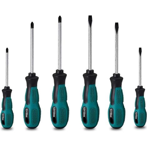 Ensemble de 6 tournevis magnétiques robustes en chrome vanadium, dont 3 plats et 3 cruciformes. (1/5)