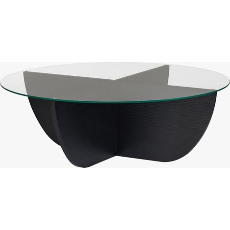 NESIA Table basse en verre piètement couleur bois noir D90 cm (1/5)