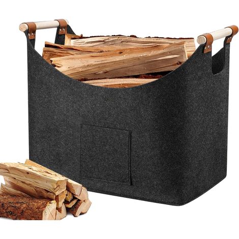 Panier à bûches XL Panier a Bois avec Poignée Renforcée, Panier Rangement, Sac à Bois pour Cheminée Sac en Feutre, Journaux, Jouets, Magazines (45 x 32 x 40 cm) (1/5)