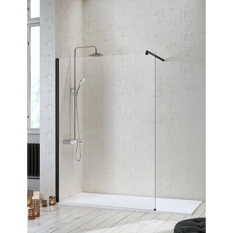 Mampara de Ducha Frontal de 1 cristal fijo - Cristal de Seguridad de 8 mm - Modelo Fresh Black (90 cm)