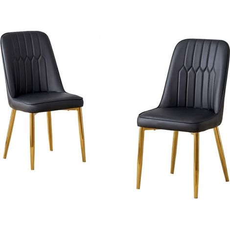 Lot de 1 chaises de salle à manger, Stuhl, Metall und PU-Leder, Schwarz und Gold (1/5)