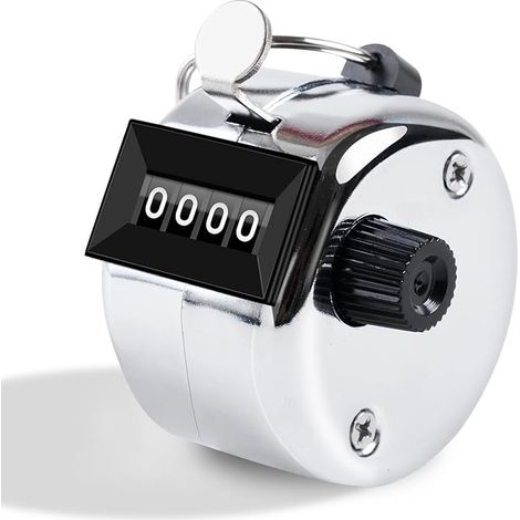 BEBUSINGOTO Contador de mano de metal con pantalla de 4 dígitos, contador de golpes para golf, béisbol, entrenamiento, tejido, vueltas y remo, plateado. (1/4)