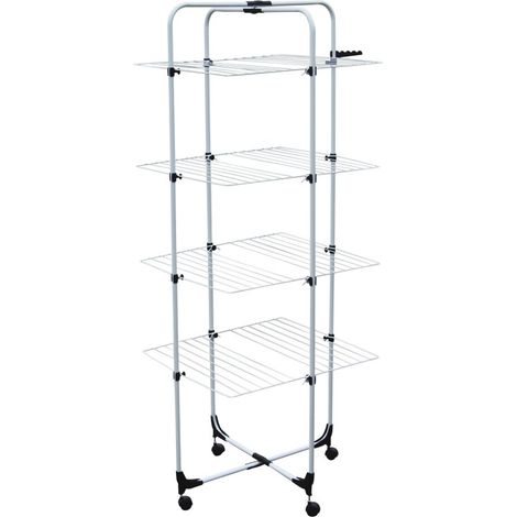 MSV – Étendoir à suspendre 4 niveaux 40m – Acier blanc robuste – Optimisation de l'espace pour petits espaces – Dimensions 69x69x176cm (1/5)