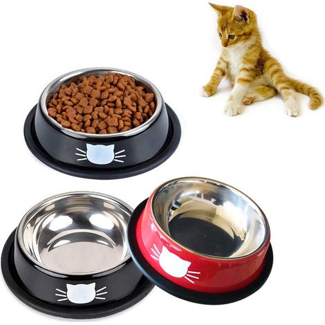 Lot de 2 gamelles pour chat antidérapantes en acier inoxydable - Bol alimentaire avec base en caoutchouc pour chatons et petits chiens