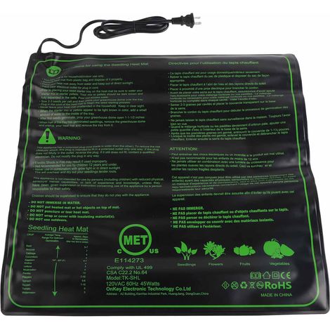 Tapis chauffant étanche pour semis, chaud, sûr et efficace pour la germination des graines de plantes d'intérieur. Prise US 100-120 V. (1/5)