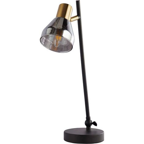Tischlampe Tischleuchte Wohnzimmerlampe schwarz Rauchglas Spot beweglich H 42cm (1/2)