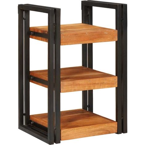Mesita de Noche Marrón y Negro Madera maciza de acacia vidaXL