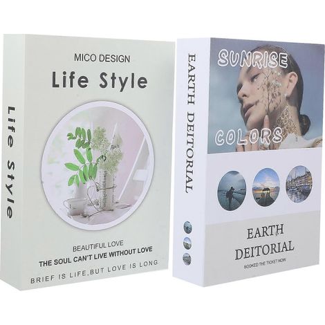 Lot de 2 maquettes de livres modernes et simples, accessoires de photographie, décoration créative pour la maison, le bureau ou un salon de thé (motif aléatoire)-22.00X16.00X4.00CM (1/3)
