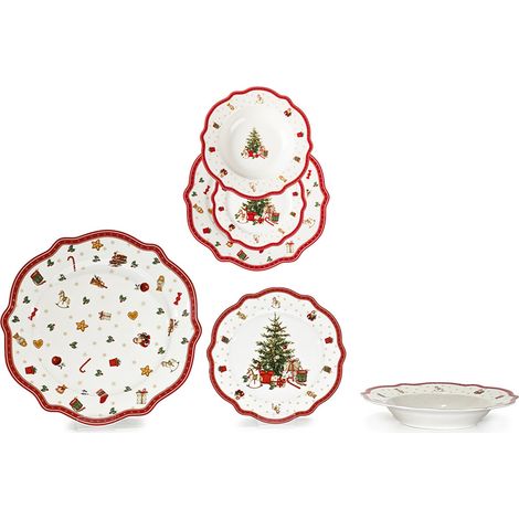 Servizio di Piatti natalizio per 6 Persone 18 pezzi in porcellana bordi smerlati decorazioni di natale per una tavola particolare ed elegante idea regalo (1/4)