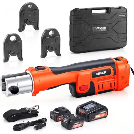 VEVOR Pinza Crimpatrice Elettrica Idraulica da 18 V con Ganasce V15, V22, V28 per Tubi in Acciaio Inox, Forza 32 kN con 2 Batterie da 4 Ah, Testa Rotante, Caricabatteria e Valigetta per Trasporto (1/5)