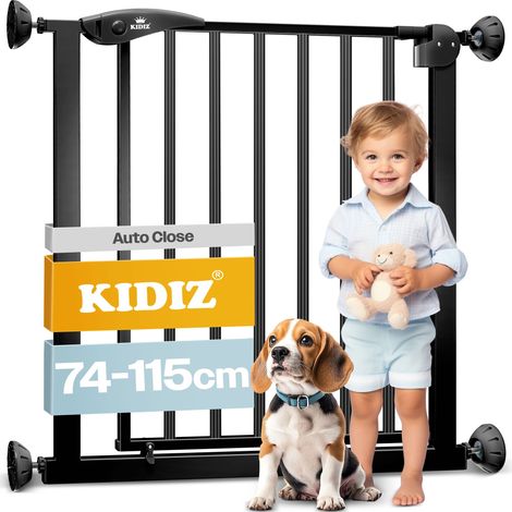KIDIZ® porta di sicurezza cancello di sbarramento cancello per scale cancello per bambini  cancello per animali domestici  102 - 115 cm NERO +28
