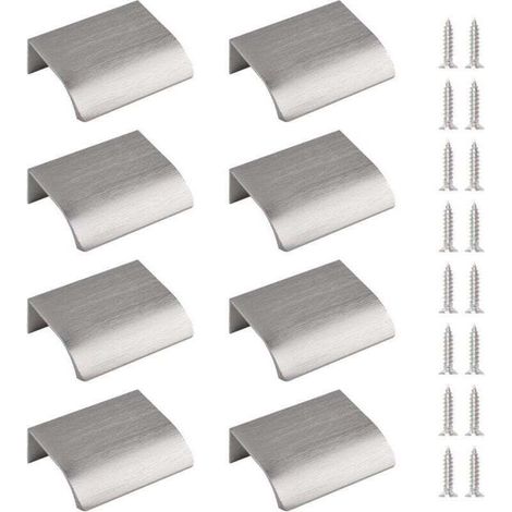 Finger side pull, 8 pièces poignée cachée style moderne poignée de tiroir, poignée invisible en alliage d'aluminium armoire matériel tiroir armoire poignée, 50mm / Nickel brossé (1/4)