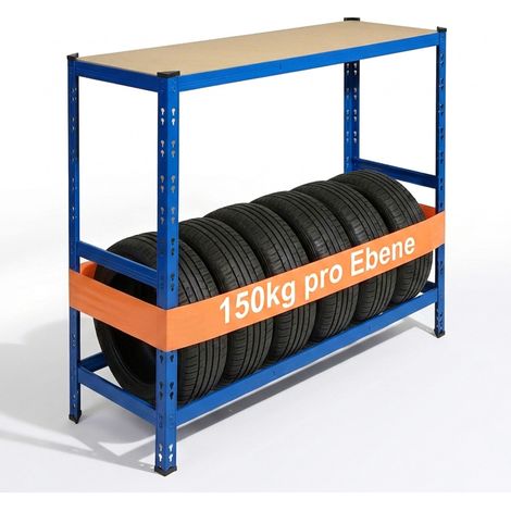 Relaxdays Reifenregal für 6 Reifen, HxBxT 110 x 120 x 40 cm, 300 kg, Stahl, Stecksystem, Reifenlager Werkstatt, blau