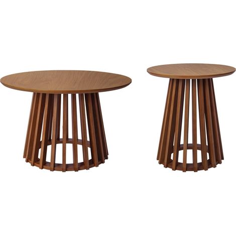 Set of 2 round coffee tables with walnut wood-effect top and fir wood legs, 40cm and 60cm (1/5)