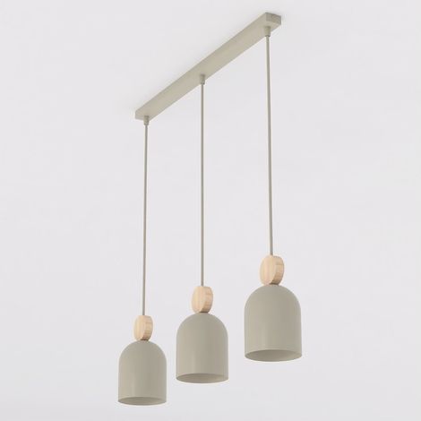 Lampada a sospensione Mesi in acciaio beige e legno