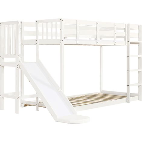 Letto a castello per bambini con scivolo, scala e barriere, MDF e pino, bianco, 90x200 cm (1/5)