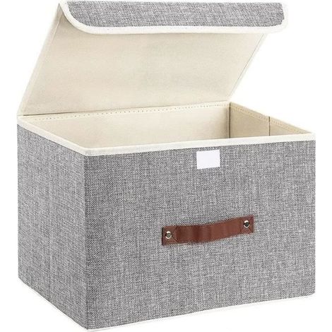 Boîte De Rangement - Toile - 38x25x25cm - Gris - Pliable - 1 Pièce (1/4)