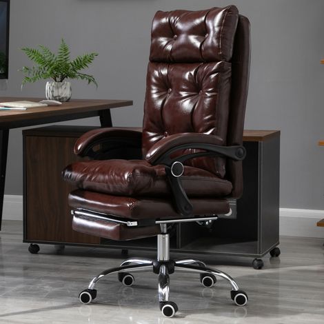 Bürostuhl, ergonomischer Bürostuhl mit verstellbarer Höhe, verstellbarer Rückenlehne und ausziehbarer Fußstütze, braun