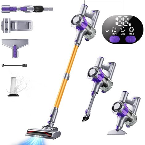 Aspirateur Balai sans Fil 450W/40KPA, 50 Minutes Autonomie Aspirateur sans Fil Puissant avec Écran Intelligent, aspirateur (Jaune) (1/5)