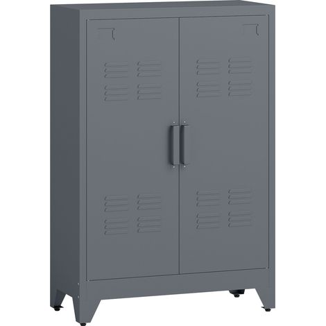 Armoire bureau métallique 3 niveaux, étagères réglables, meuble de rangement avec 2 portes (1/5)