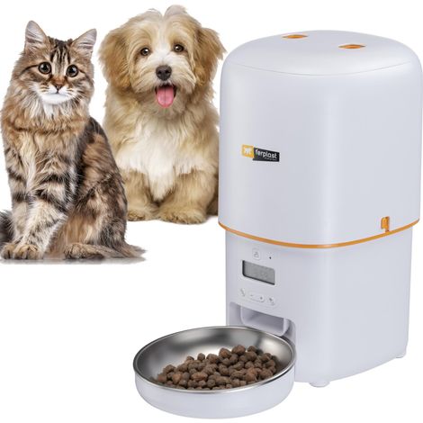 Distributeur Croquettes Chat Automatique Risto Pet, Distributeur Croquettes Chien 4 L, Programmable, Double Alimentation, 6 Repas par Jour, Écran Rétroéclairé, Gamelle en Acier Inoxydable (1/5)