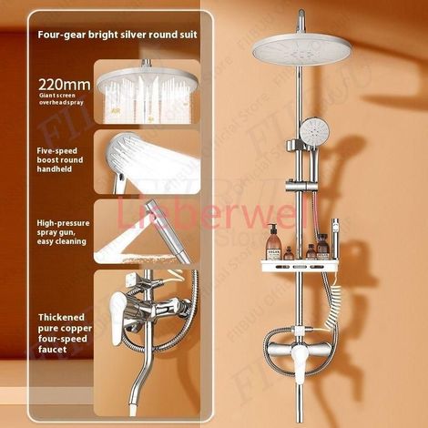 High Pressure Bathroom Shower System, Modern Water-Saving Shower Set with Handheld Head, Adjustable Arm and Brass Body (1/5)