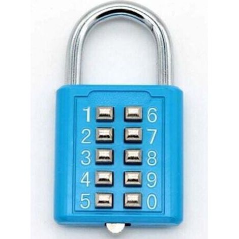 Cadenas à combinaison 10 chiffres en acier inoxydable bleu — sans clé, idéal pour vestiaires et espaces sportifs (1/5)