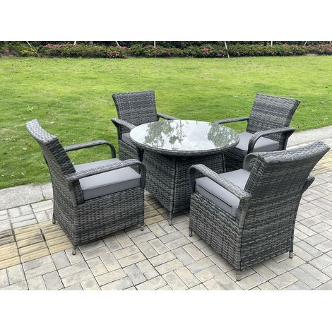 Fimous Rattan Garden Furniture Dining Set Table And Chairs Wicker Patio Outdoor 4 chairs plus medium round table (1/2)