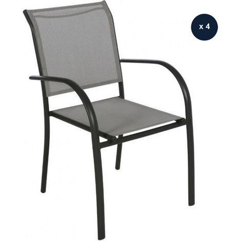 Hesperide – Lot de 4 fauteuils de jardin empilables en aluminium traité époxy – Habillage texaline 580 g/m² – Confort accoudoirs courbés – Dimensions 65x56x88 cm