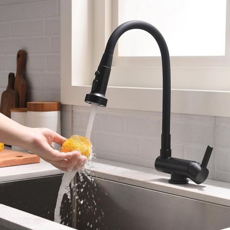 Mitigeur Rabattable Cuisine Noir, Robinet Cuisine Rabattable Avec 3 Jets Modes,robinet Cuisine Pliable Pour Fenêtre,mitigeur Cuisine Noir Fabriqué En Laiton (1/5)