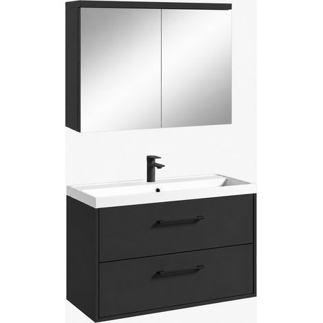 Badplaats Badmöbel Florence 80 x 40 cm - Mattschwarz - mit Wasch (1/3)