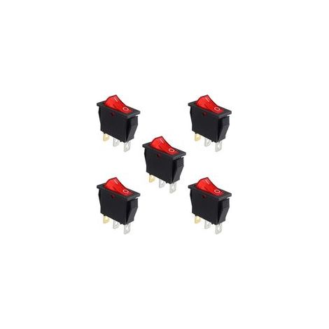 Interrupteur à bascule lumineux rouge 5Pcs – ON/OFF 3 broches 3 posiciones – Tensión 250V/15A 125V/20A – Durabilidad 80 000 ciclos - KCD3-101
