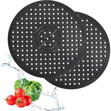 Lot de 2 tapis d'évier ronds en caoutchouc diamètre 31 cm pour protéger l'évier et poser couverts verrerie et accessoires noir (1/4)