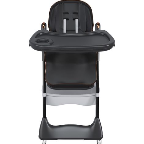 Chaise haute bébé pliable et réglable 0-6 ans avec harnais de sécurité et roulettes verrouillables – Noir (1/5)