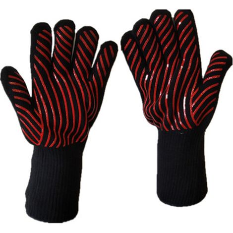 Grillhandschuhe Hitzebeständiger Grillhandschuh Rutschfester Silikon-Küchen-Ofenhandschuh zum Grillen Kochen Backen Schneiden Schweißen Räucherofen (1 Paar) (1/4)