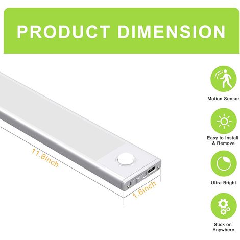 pièces LED sous meuble lumineux, bande LED rechargeable 30 cm éclairage de cuisine avec détecteur de mouvement éclairage d'armoire bande lumineuse éclairage d'armoire pour cuisine, placard, coffre, es (1/4)
