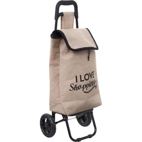 Chariot de courses en jute naturel 33L sur roues en acier, jute et PVC (1/5)