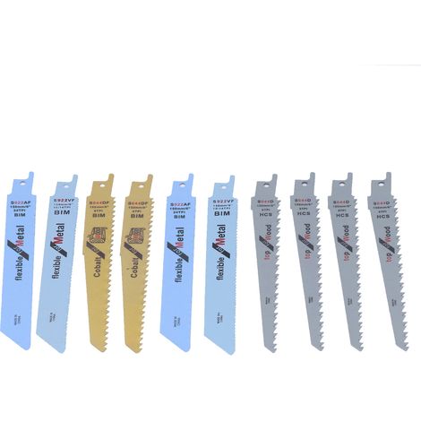 Lot de 10 lames de scie alternative bimétalliques en acier à haute teneur en carbone pour le bois et le métal.