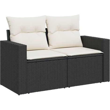 Maison Exclusive - Divano da Giardino con Cuscini a 2 Posti Nero in Polyrattan