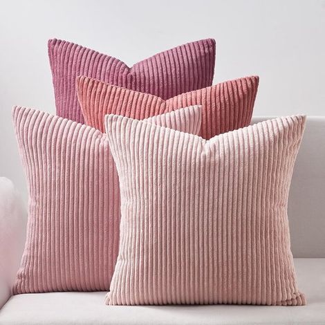 Fundas de cojín rosas de 45x45 cm,decorativas para sofá,silla de escritorio. Juego de 4 fundas de cojín de suave terciopelo acanalado (1/5)