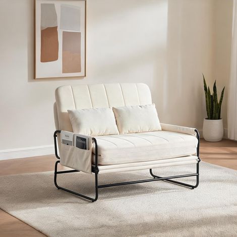 Canapé-lit 2 places convertible en lit beige chaud en chenille (1/5)