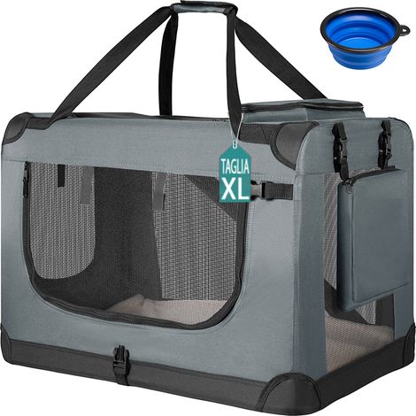 Trasportino per Animali Domestici Taglia XL Gabbia Pieghevole Cani Gatti Grigio (1/5)