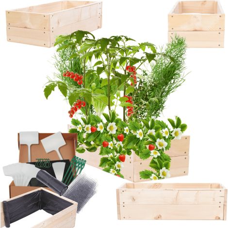 MODO24 Carré potager ZP06 surélevé en bois de pin massif pour jardin et terrasse, 18x83×30 cm, naturel